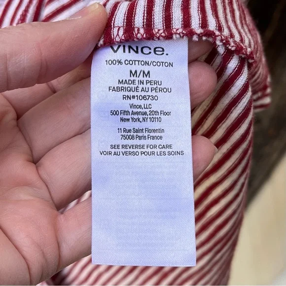 Vince Men’s Slub 100% Cotton Stripe Popover Hoodie Top In Red & White Sz M